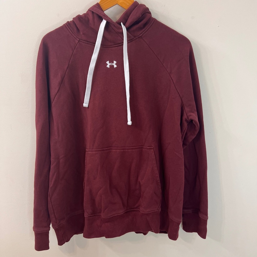 Under Armour Women's Rival Fleece Hoodie Maroon Burgundy Loose Fit Large
